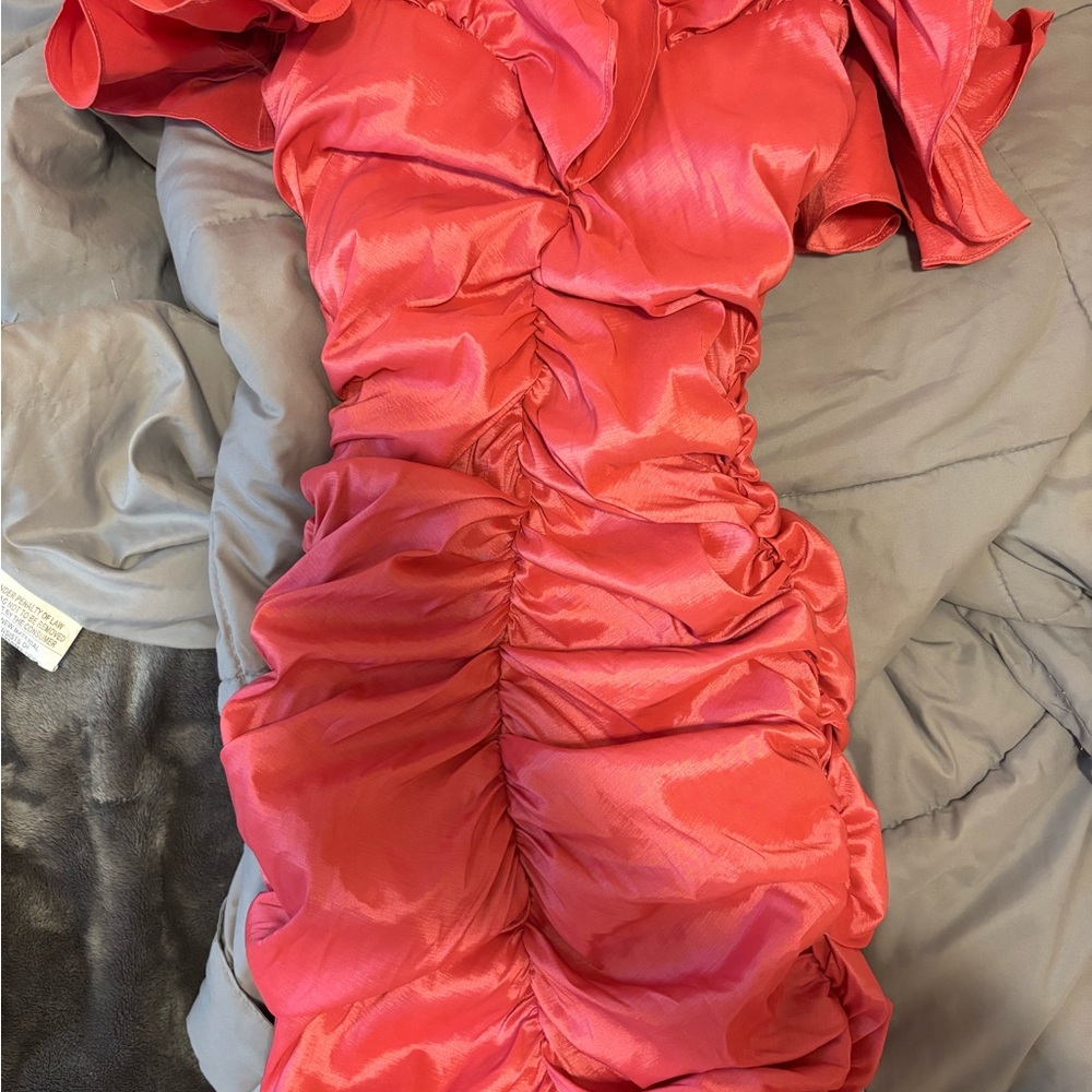 Oh Polly Vibrant Pink Ruched Mini Dress